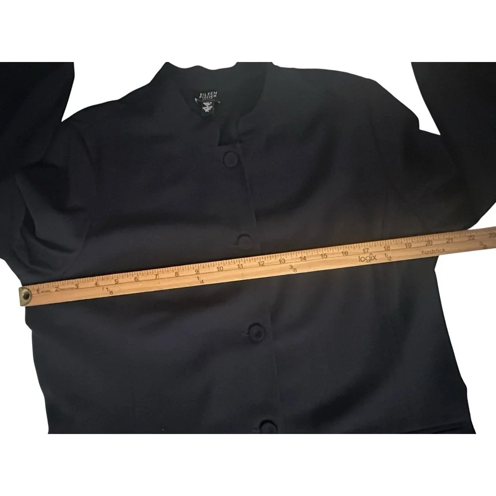 Eileen Fisher Mandarin  Collar Button Front Black Blazer Womens‎ Size PL